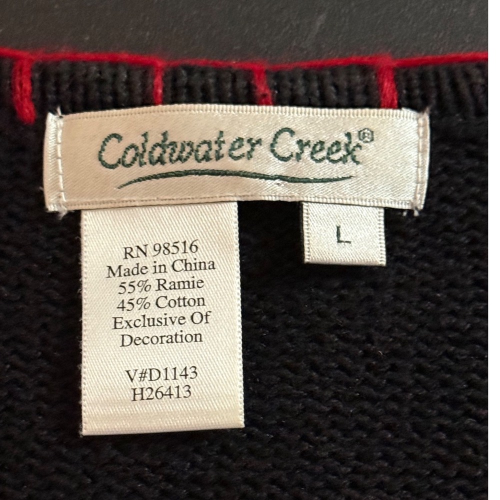 Coldwater Creek Cardinal Embroidered Sweater Women's Large Black Ramie Cotton - Picture 11 of 12